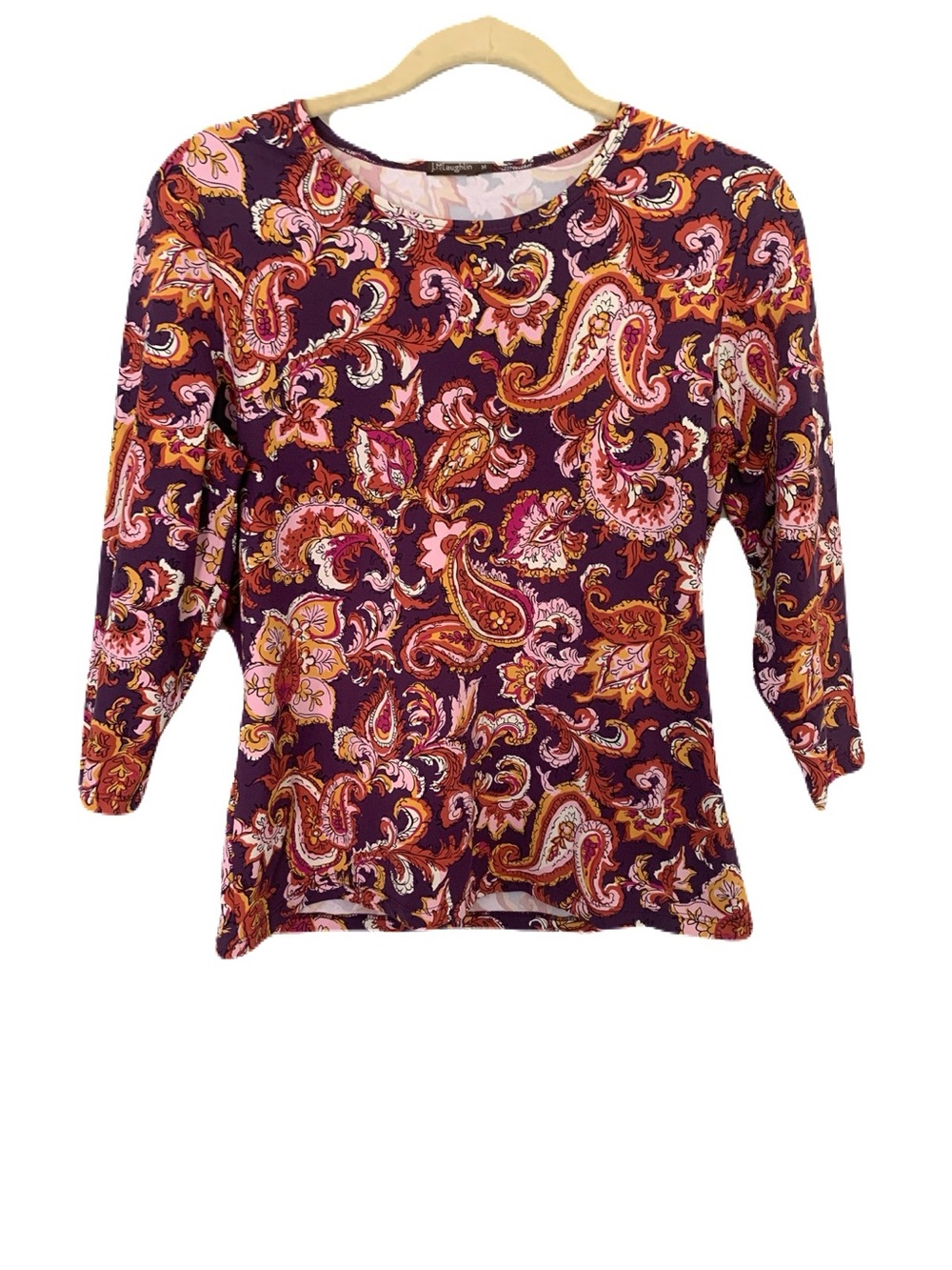 J. McLaughlin Medium Purple Paisley Floral Long Sleeve Catalina Cloth Top